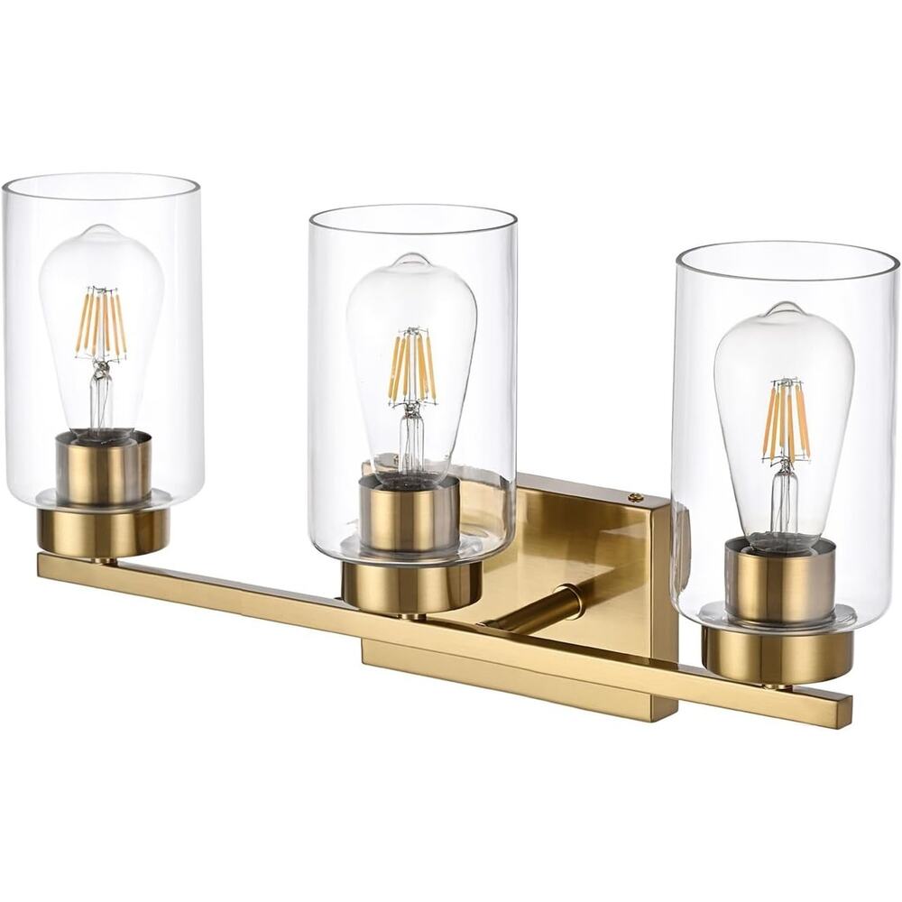 Modern Brushed Gold 3-Light Bathroom Vanity Light with Clear Glass Shades - Picture 4 of 4